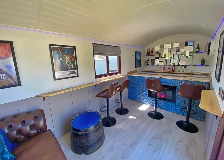 Interior of one of our bespoke bar Shepherd Huts for Sale UK