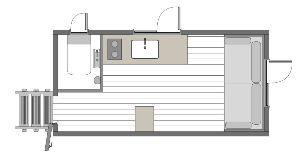 The Hideaway shepherd hut furnished floor plan